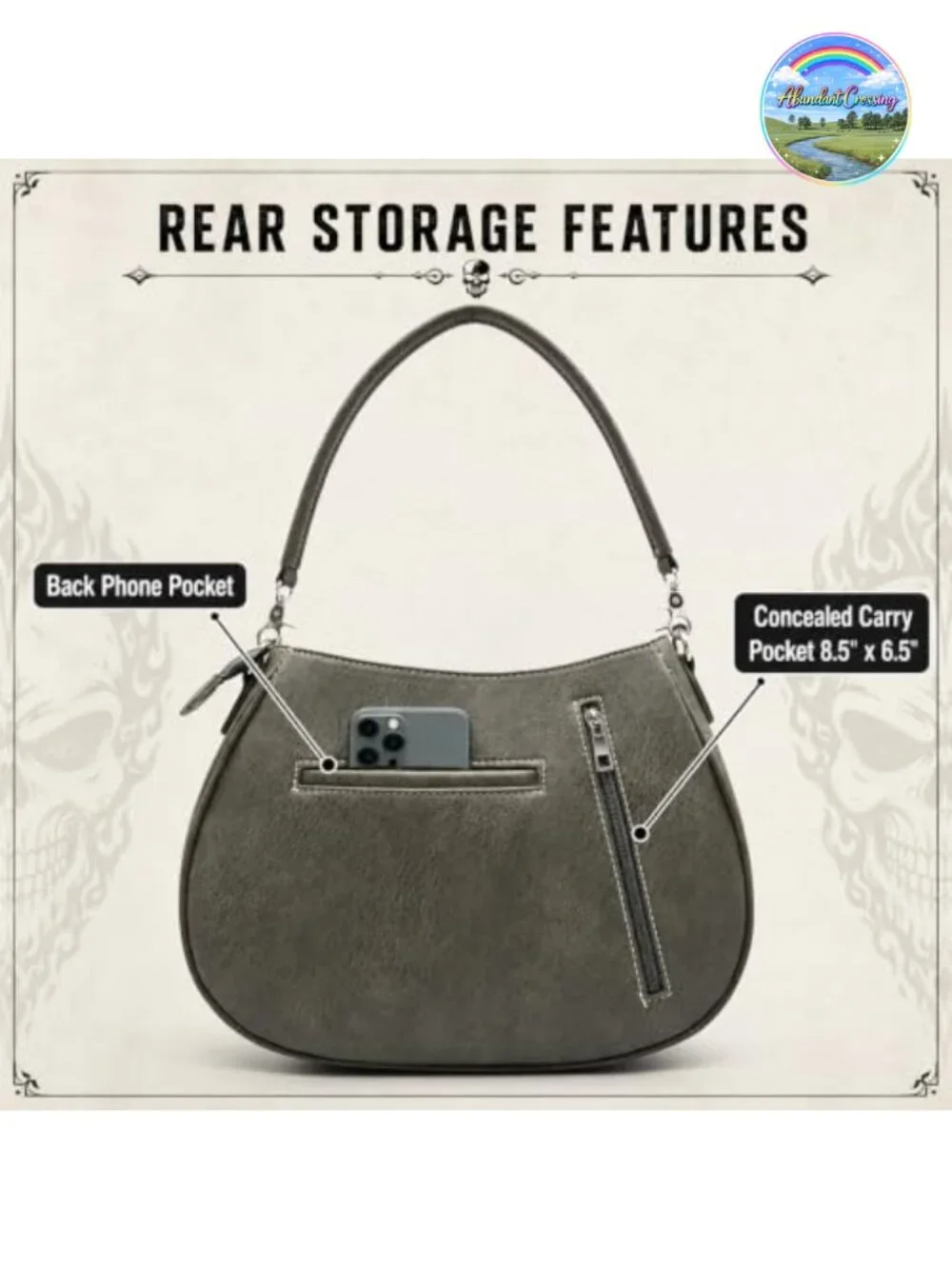 Gothic Skull Purse and Wallet Set 2-Piece Faux Leather Satchel